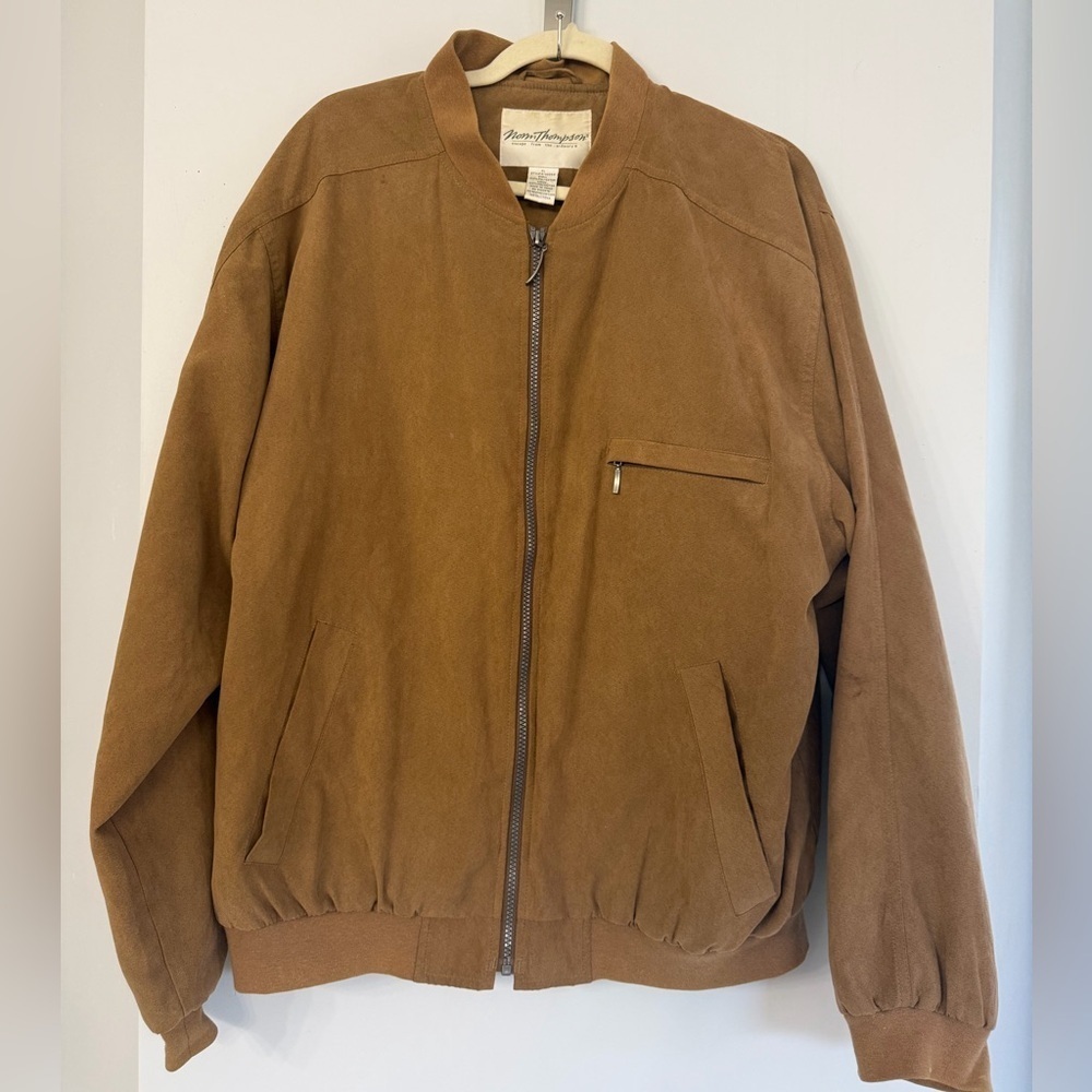 Vintage Norm Thompson Suede-Feel Zip Up Lined Bomber Style Lightweight Jacket XL
